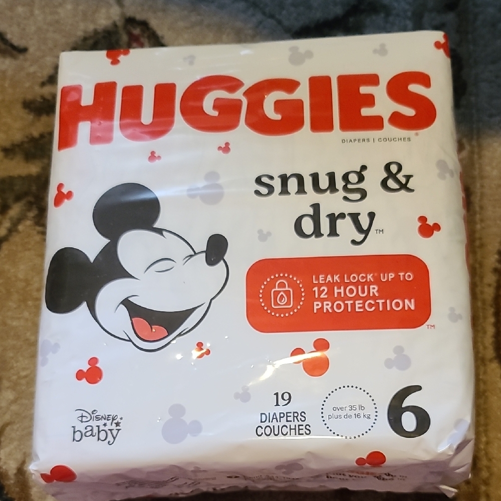 2 for $35 - Huggies Snug & Dry - Disney Baby Size 6 - Over 35 lbs - 19 Count